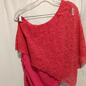 Vanity Womens L Off One Shoulder Top. Fushia/Pink in color